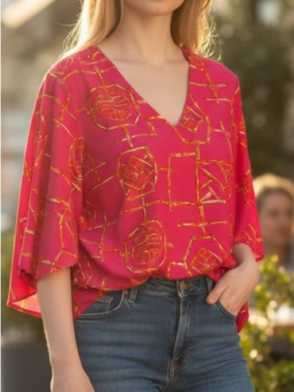 Jude Connally Hot Pink V-Neck Printed Blouse